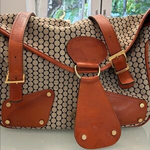 Mia Bossi Beige and Brown Shoulder Bag with Leather Trim celebrities favorite!